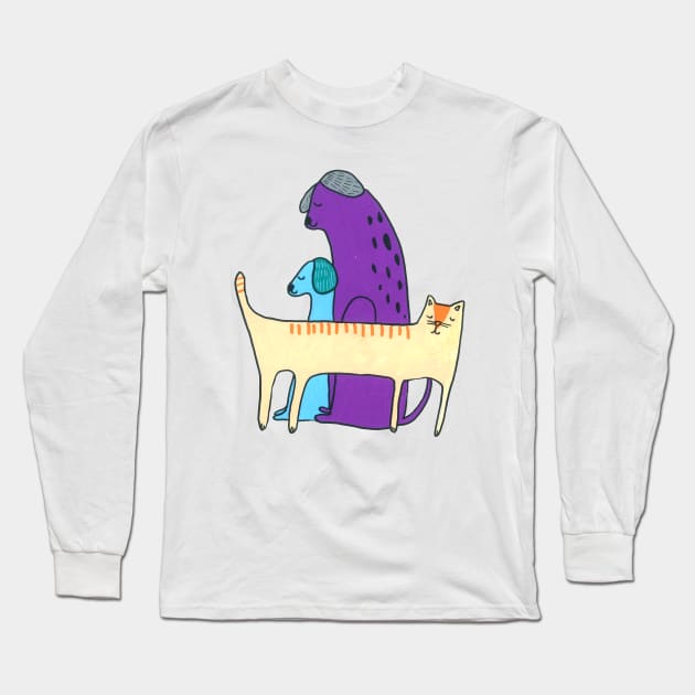 Cats And Dogs Long Sleeve T-Shirt by DoodlesAndStuff